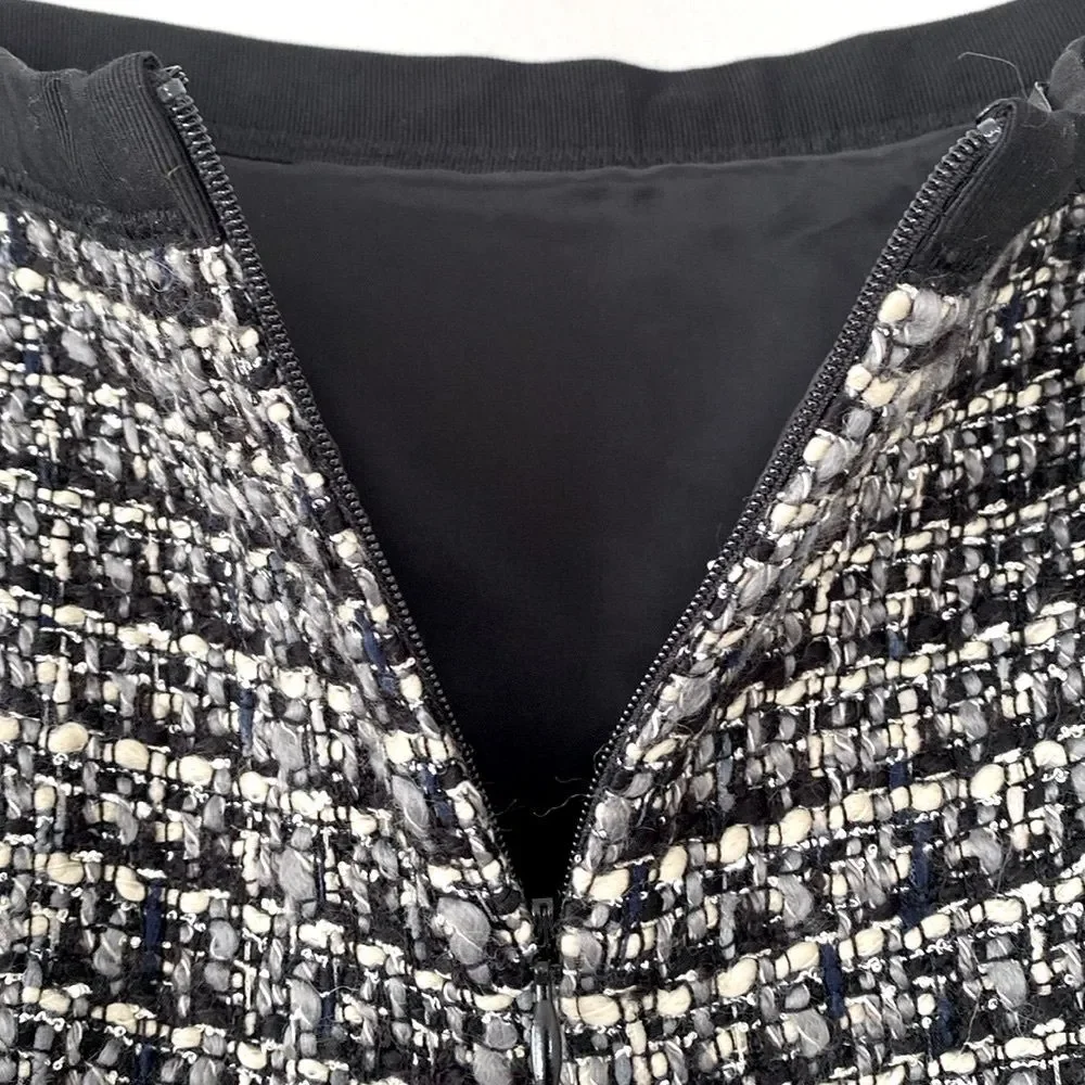 J. Crew Black & Gray Tweed Wool Blend Skirt sz 4 Academia Classic Feminine